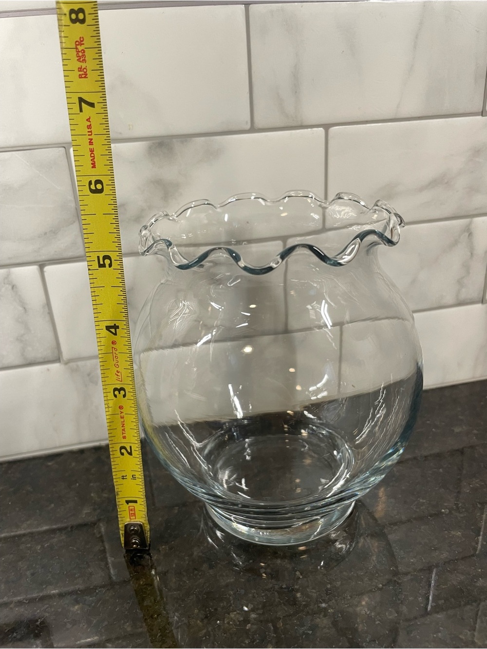3 Round Ruffled Rim Clear Glass Vases - Picture 2 of 3